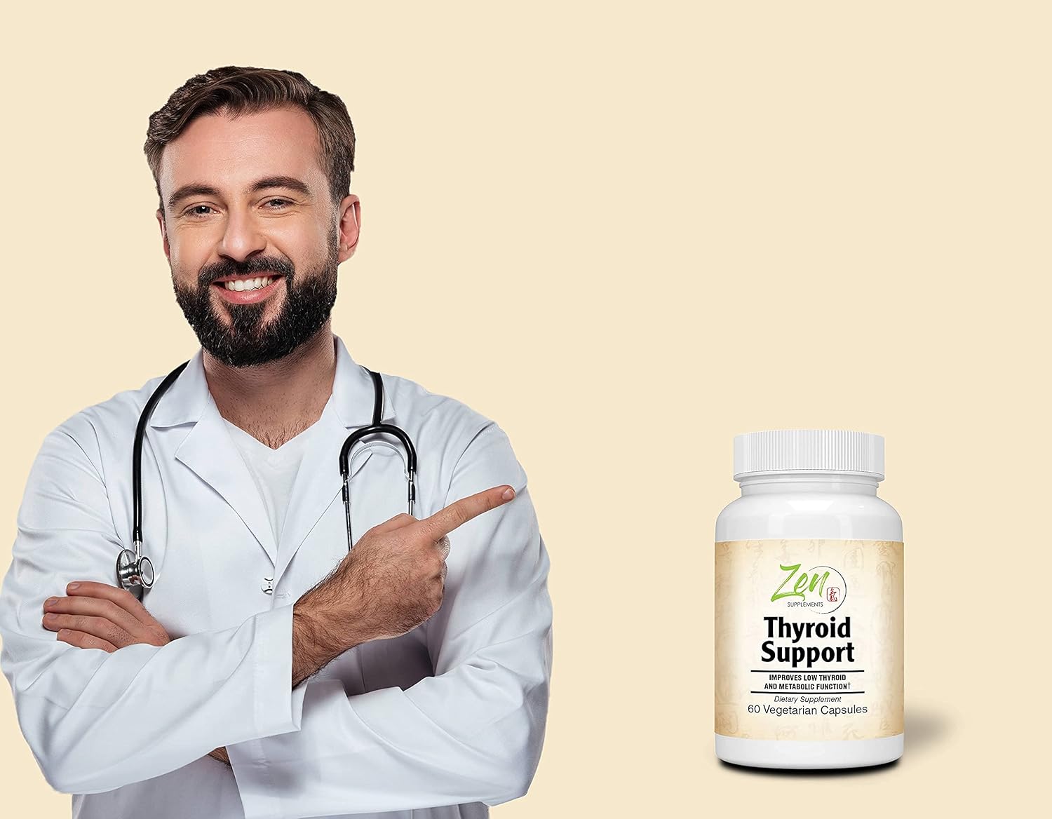 Thyroid Support Supplement with Kelp Iodine, Ashwagandha, Vitamin A, C, D3, B6 - Boost Energy & Metabolism - 60 VegCaps for Men & Women