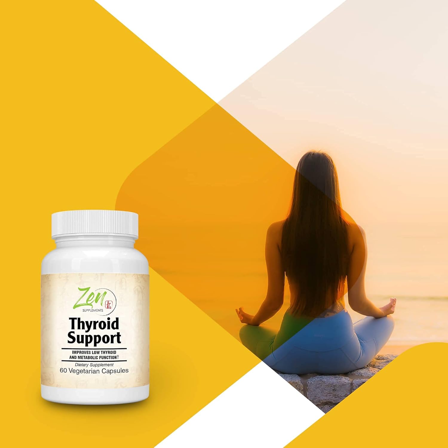 Thyroid Support Supplement with Kelp Iodine, Ashwagandha, Vitamin A, C, D3, B6 - Boost Energy & Metabolism - 60 VegCaps for Men & Women