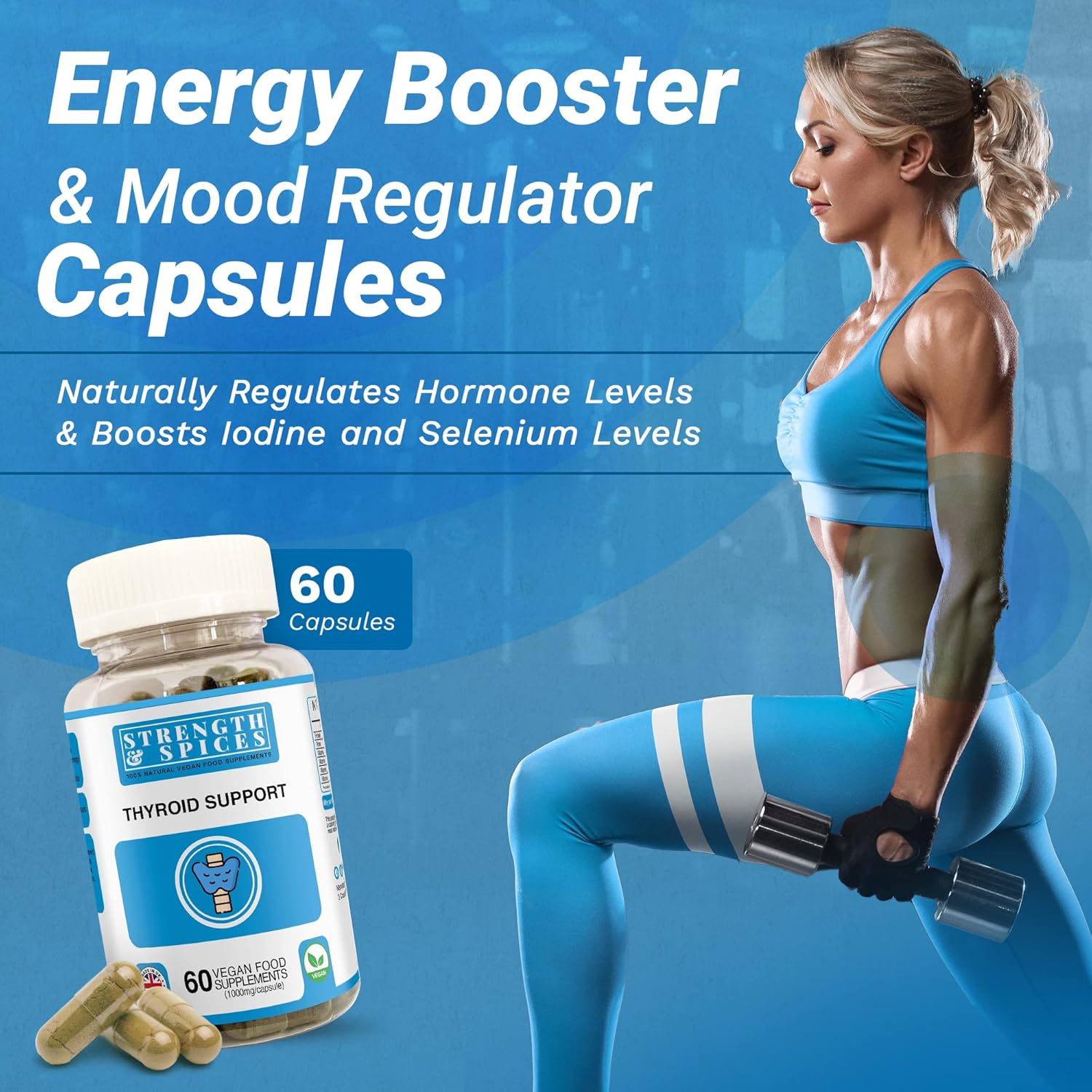 Thyroid Support Supplement with Maca Root, Sea Kelp, Brazil Nuts, Ashwagandha - Vegan Iodine Capsules