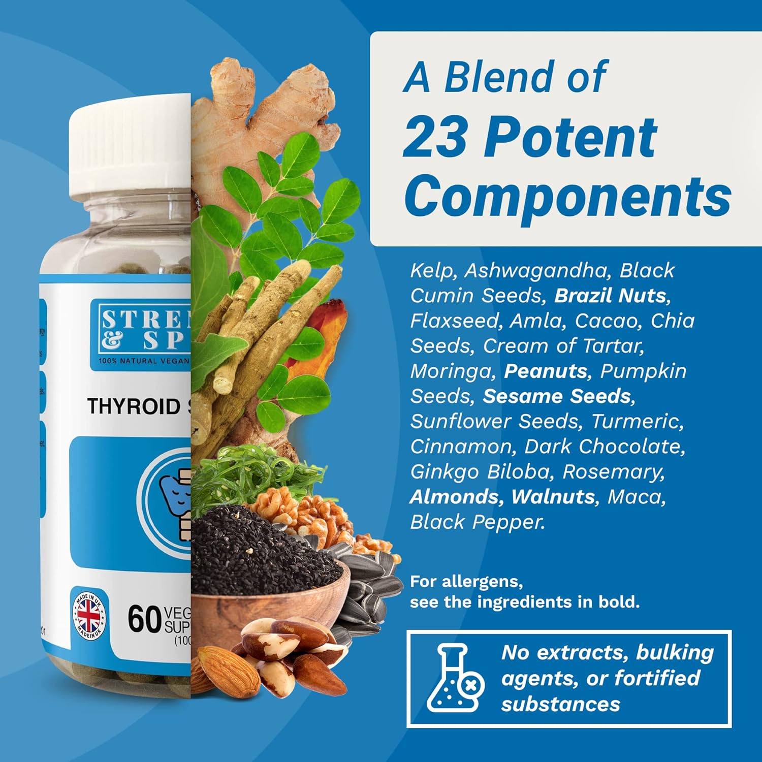 Thyroid Support Supplement with Maca Root, Sea Kelp, Brazil Nuts, Ashwagandha - Vegan Iodine Capsules