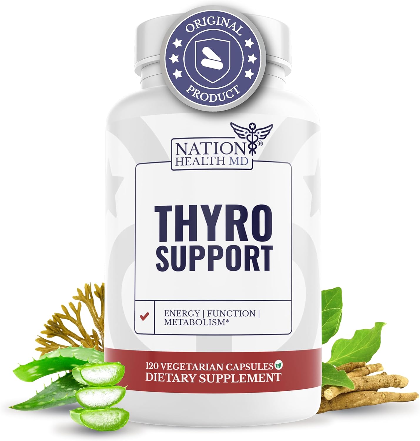 Thyroid Support Supplement with Selenium, Bladderwrack & Zinc for Men & Women - 120 Capsules - Vegan, Non GMO, Gluten Free