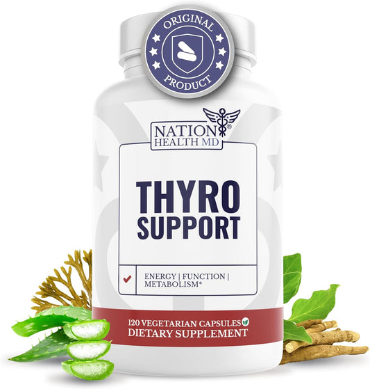 Thyroid Support Supplement with Selenium, Bladderwrack & Zinc for Men & Women - 120 Capsules - Vegan, Non GMO, Gluten Free