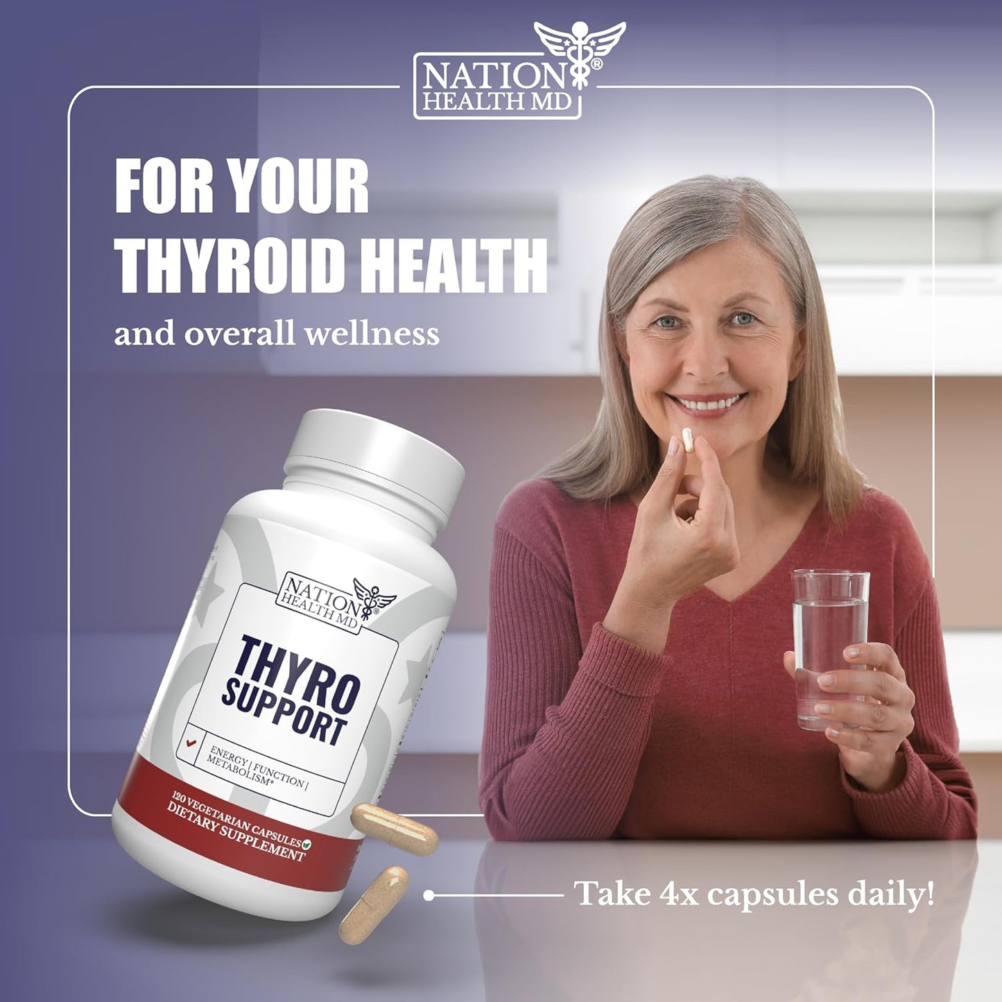 Thyroid Support Supplement with Selenium, Bladderwrack & Zinc for Men & Women - 120 Capsules - Vegan, Non GMO, Gluten Free