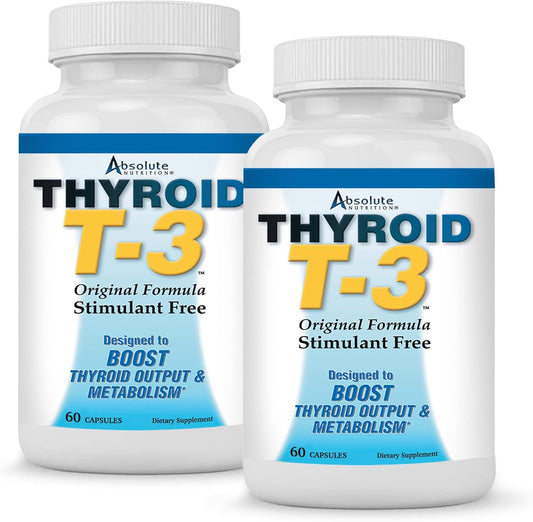 Thyroid T3 Metabolic Support Capsules for Energy & Focus, Natural Formula, Non-GMO, Caffeine-Free - 2 Pack, 120 Capsules