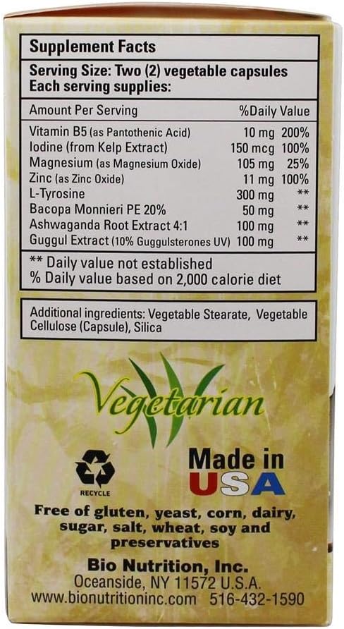 Thyroid Wellness Supplement - Bio Nutrition 60 Vegetable Capsules for Thyroid Health & Support