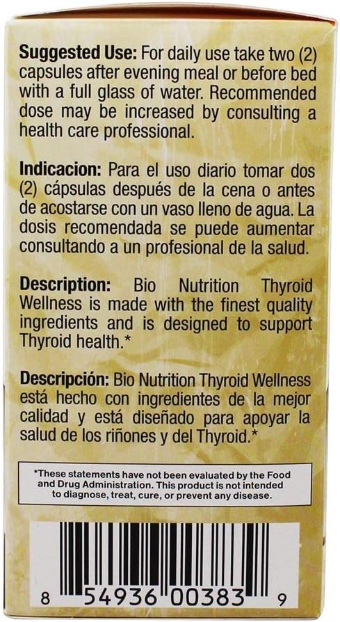 Thyroid Wellness Supplement - Bio Nutrition 60 Vegetable Capsules for Thyroid Health & Support