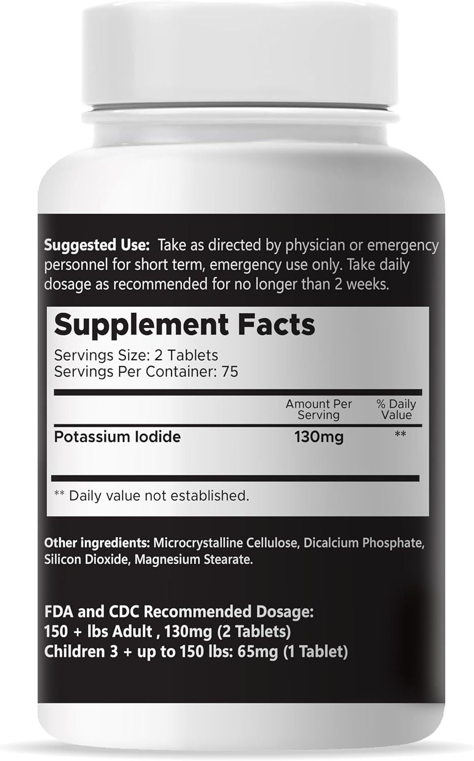 ThyroKI Potassium Iodide Tablets 130mg - 150 Tablets for Thyroid Support | Fast Dissolving KI Pills - Non-GMO Emergency Survival Supplement