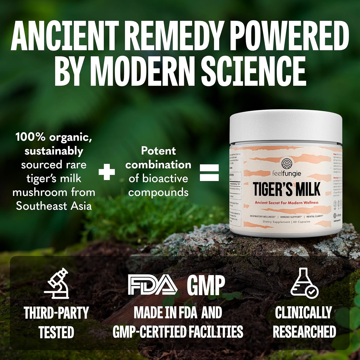 Tiger Milk Mushroom Supplement for Hair Growth, Immune Support, Gut Health, Cognitive Focus, and Skin Clarity