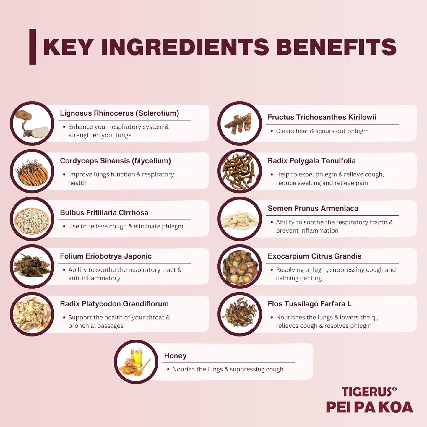 TIGERUS Pei Pa Koa Sachets with Tiger Milk Mushroom & CORDYCEPS - 7.5ml, Pack of 24