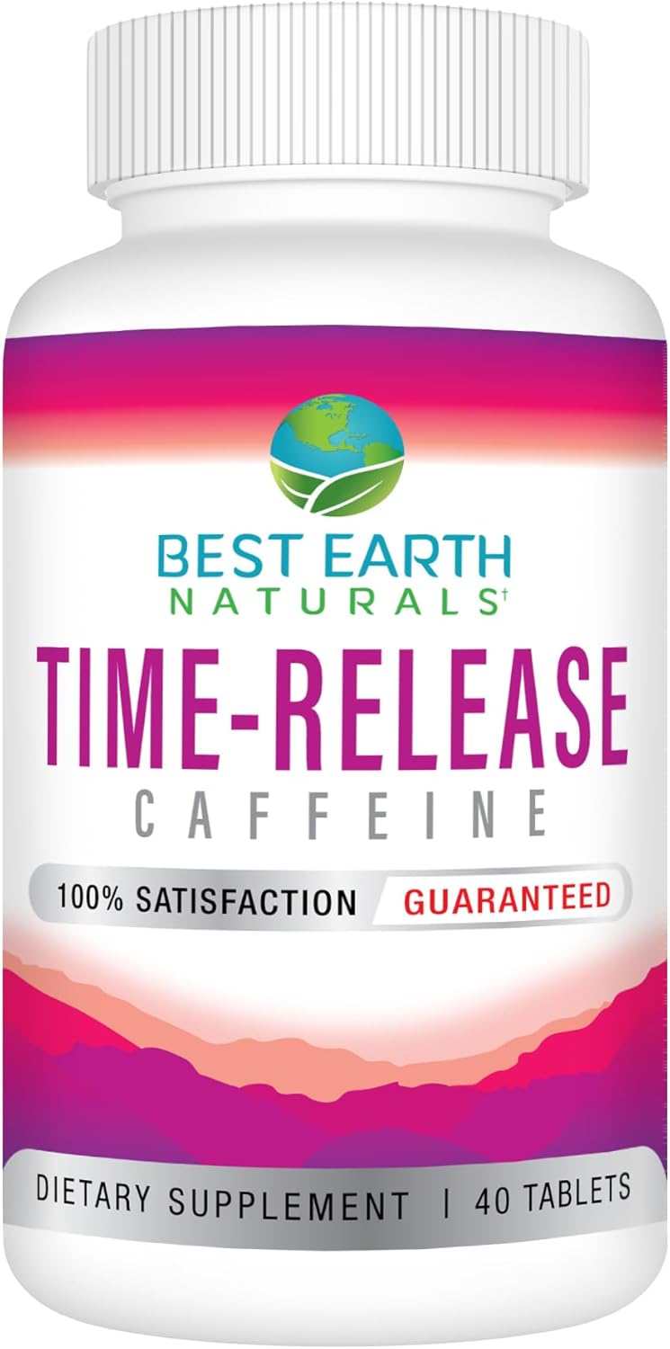 Time Release Caffeine Energy Supplement with L-Tyrosine and B Vitamins - Natural Energy Boost for Women and Men - 40 Count