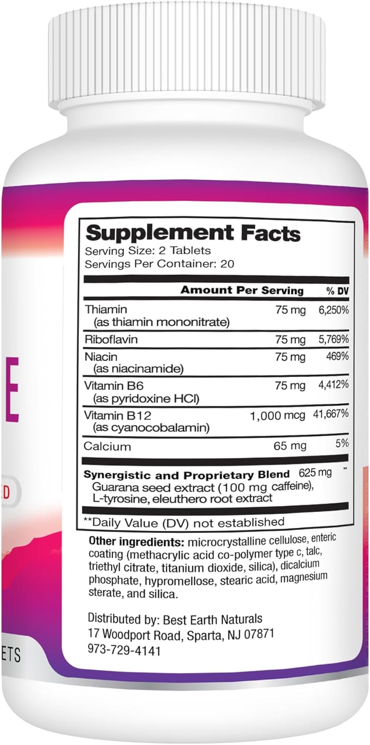 Time Release Caffeine Energy Supplement with L-Tyrosine and B Vitamins - Natural Energy Boost for Women and Men - 40 Count