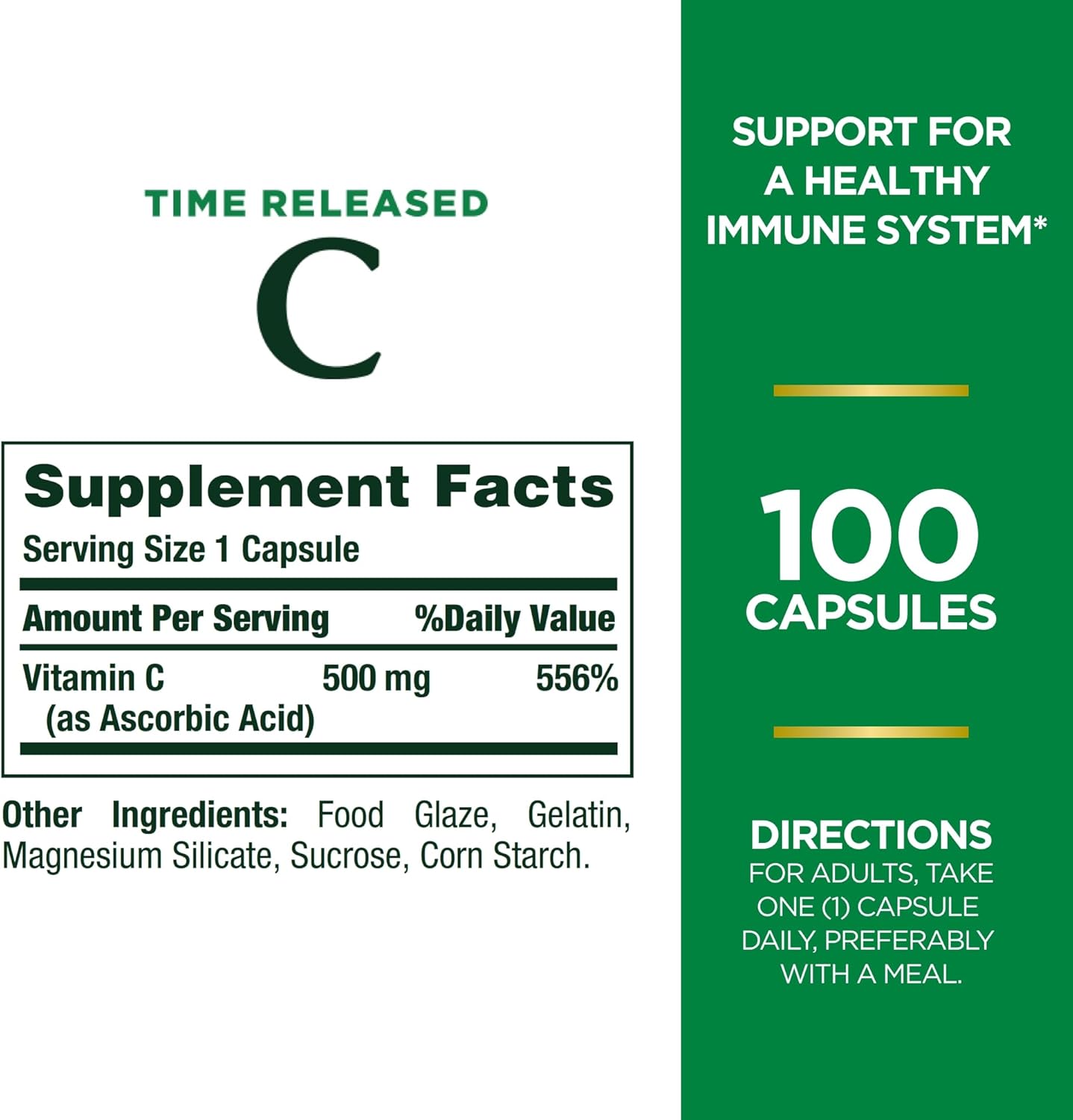 Time Released Vitamin C Capsules - 500mg Immune Support Supplement by Nature's Bounty
