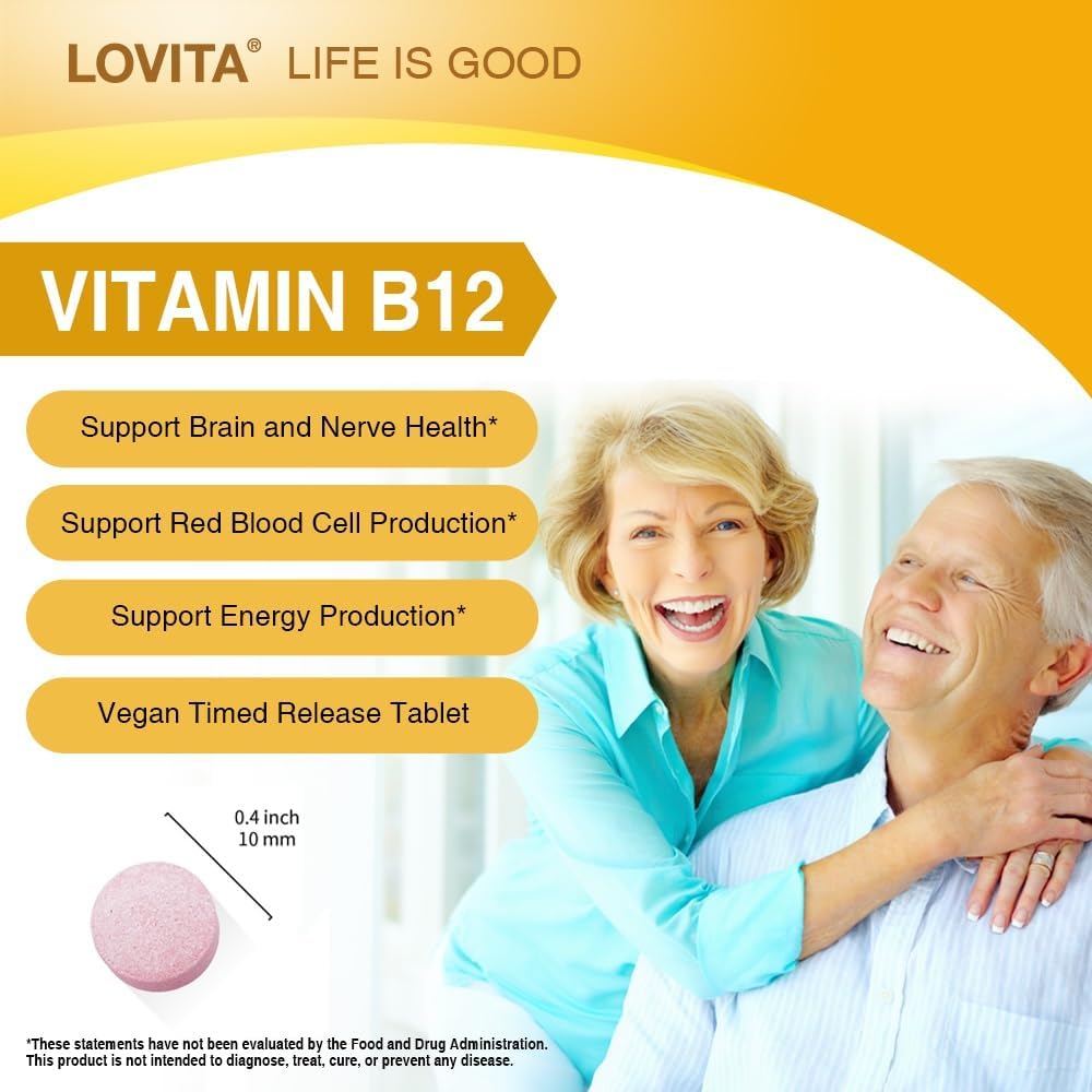 Timed Release Vegan Vitamin B12 1000 mcg Tablets - Supports Nervous System - 60 Vegetarian Tablets x 3 Packs - Cyanocobalamin Formula - 2 Month Supply