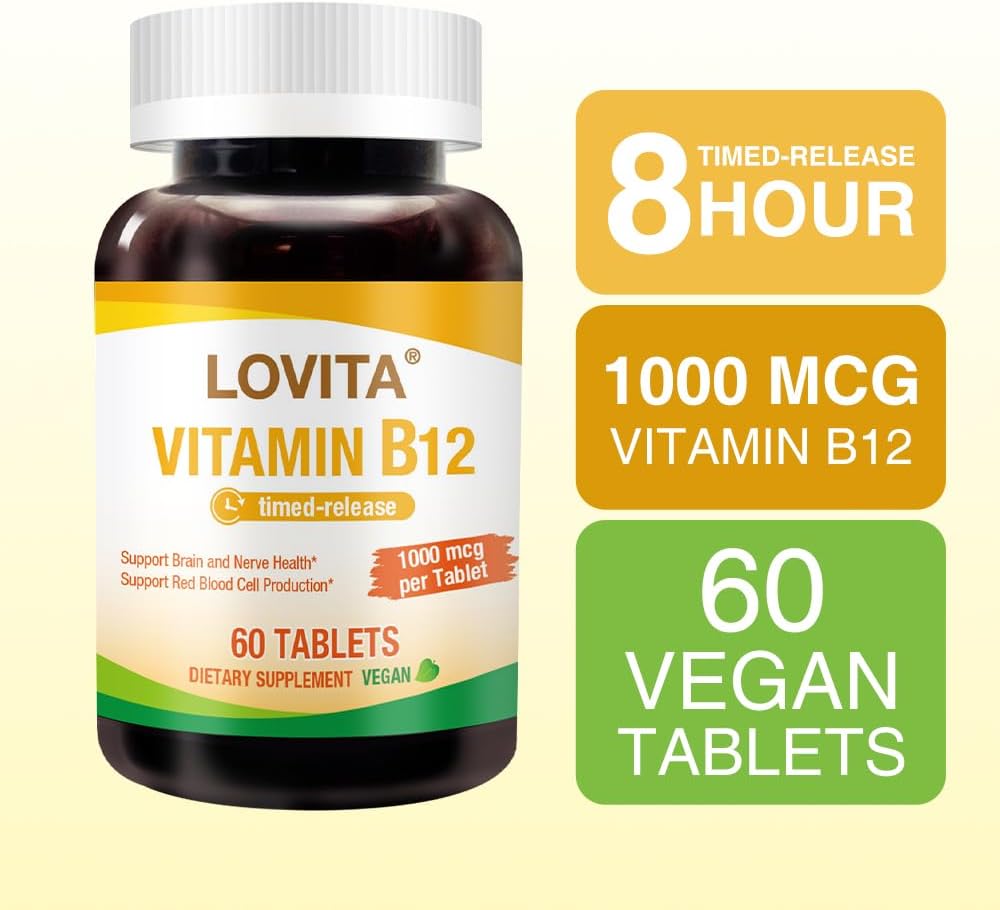 Timed Release Vegan Vitamin B12 1000 mcg Tablets - Supports Nervous System - 60 Vegetarian Tablets x 3 Packs - Cyanocobalamin Formula - 2 Month Supply
