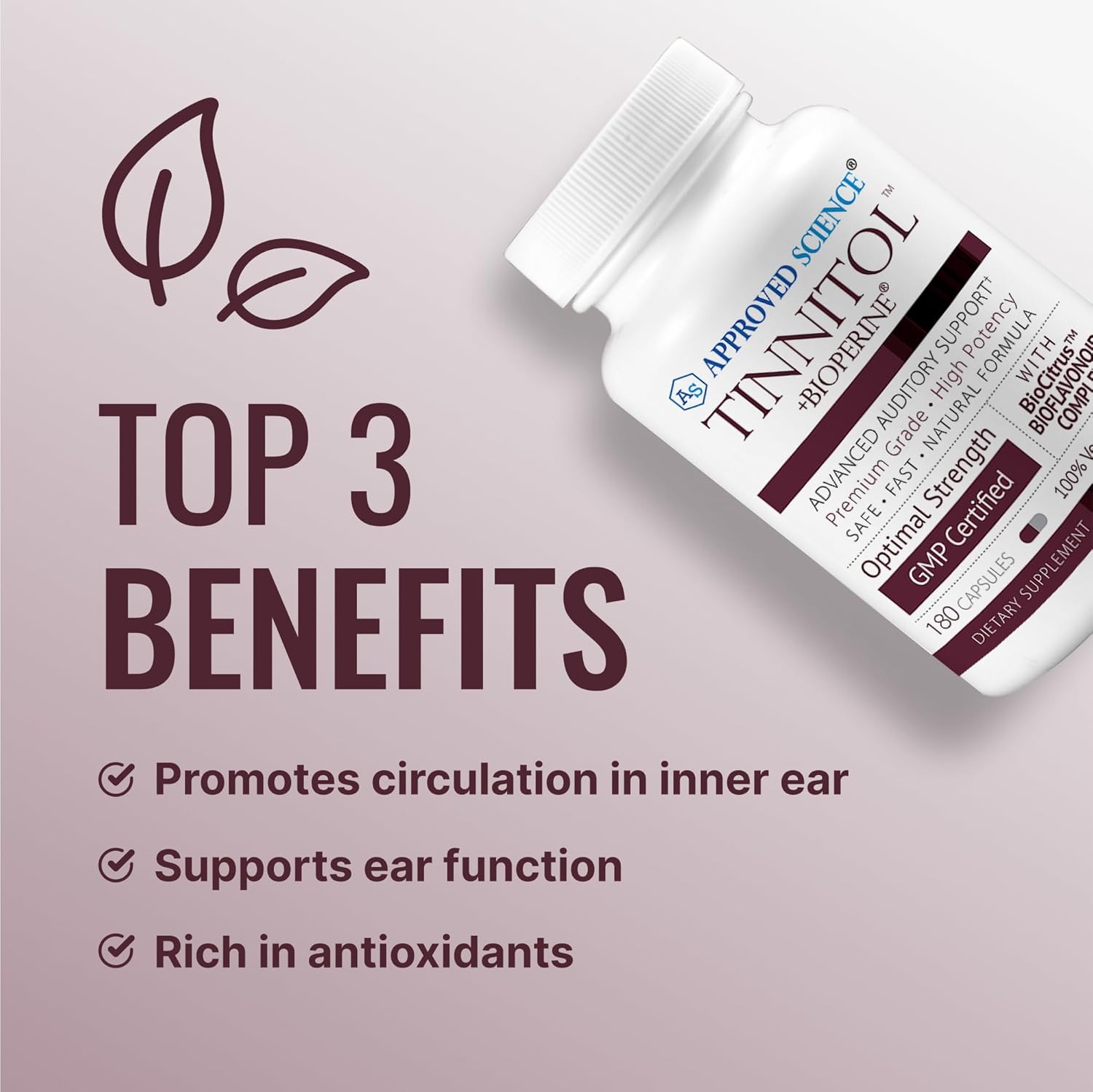 Tinnitol Tinnitus Support Supplement - Reduce Ear Ringing - Improve Inner Ear Health - 90 Day Supply - USA Made