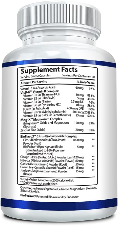 Tinnitus Aid with Ginkgo Biloba, Vitamin C, B Complex, Magnesium - Vegan Capsules - Made in USA - Reduce Internal Ringing