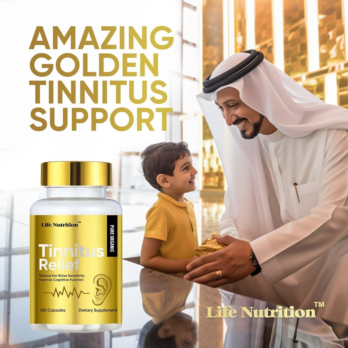 Tinnitus Relief Caplets 1200MG with Bioflavonoids & Vitamin C - Ear Health Vitamins for Ringing Ears - OTC Life Nutrition