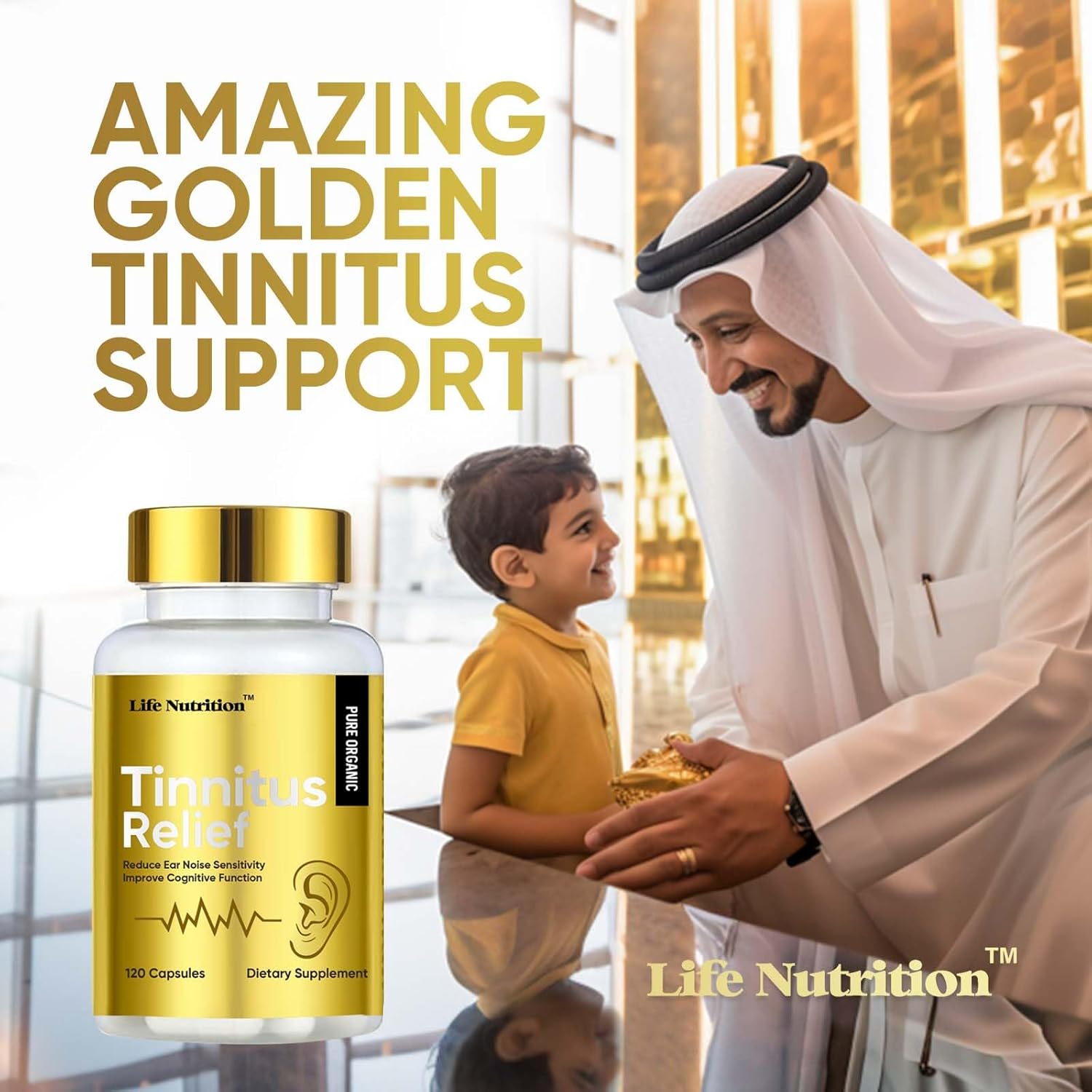 Tinnitus Relief Caplets 1200MG with Bioflavonoids & Vitamin C - Ear Health Vitamins for Ringing Ears - OTC Life Nutrition