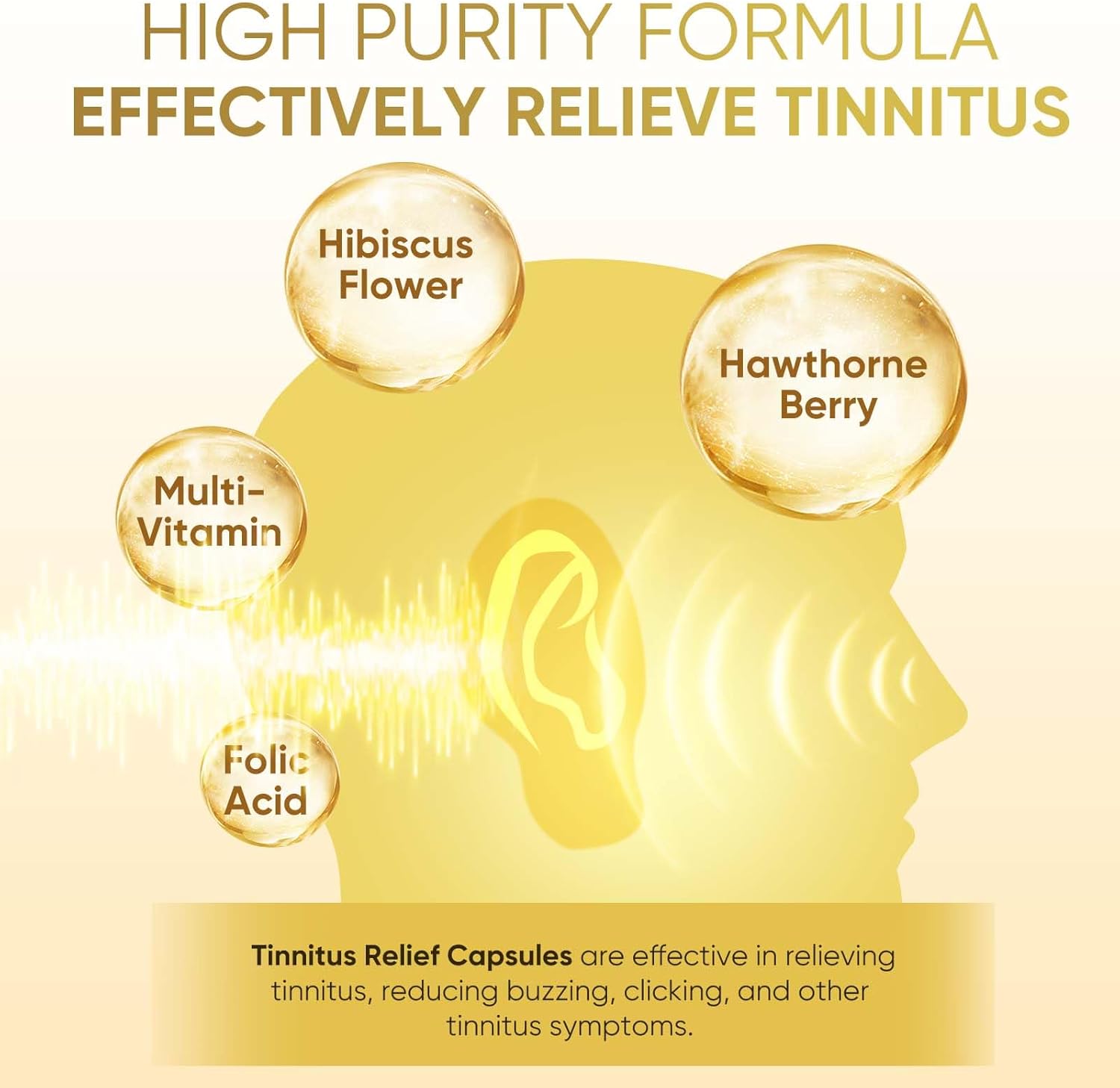 Tinnitus Relief Caplets 1200MG with Bioflavonoids & Vitamin C - Ear Health Vitamins for Ringing Ears - OTC Life Nutrition