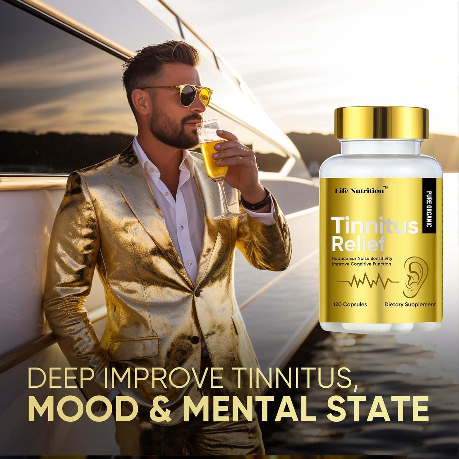 Tinnitus Relief Caplets 1200MG with Bioflavonoids & Vitamin C - Ear Health Vitamins for Ringing Ears - OTC Life Nutrition