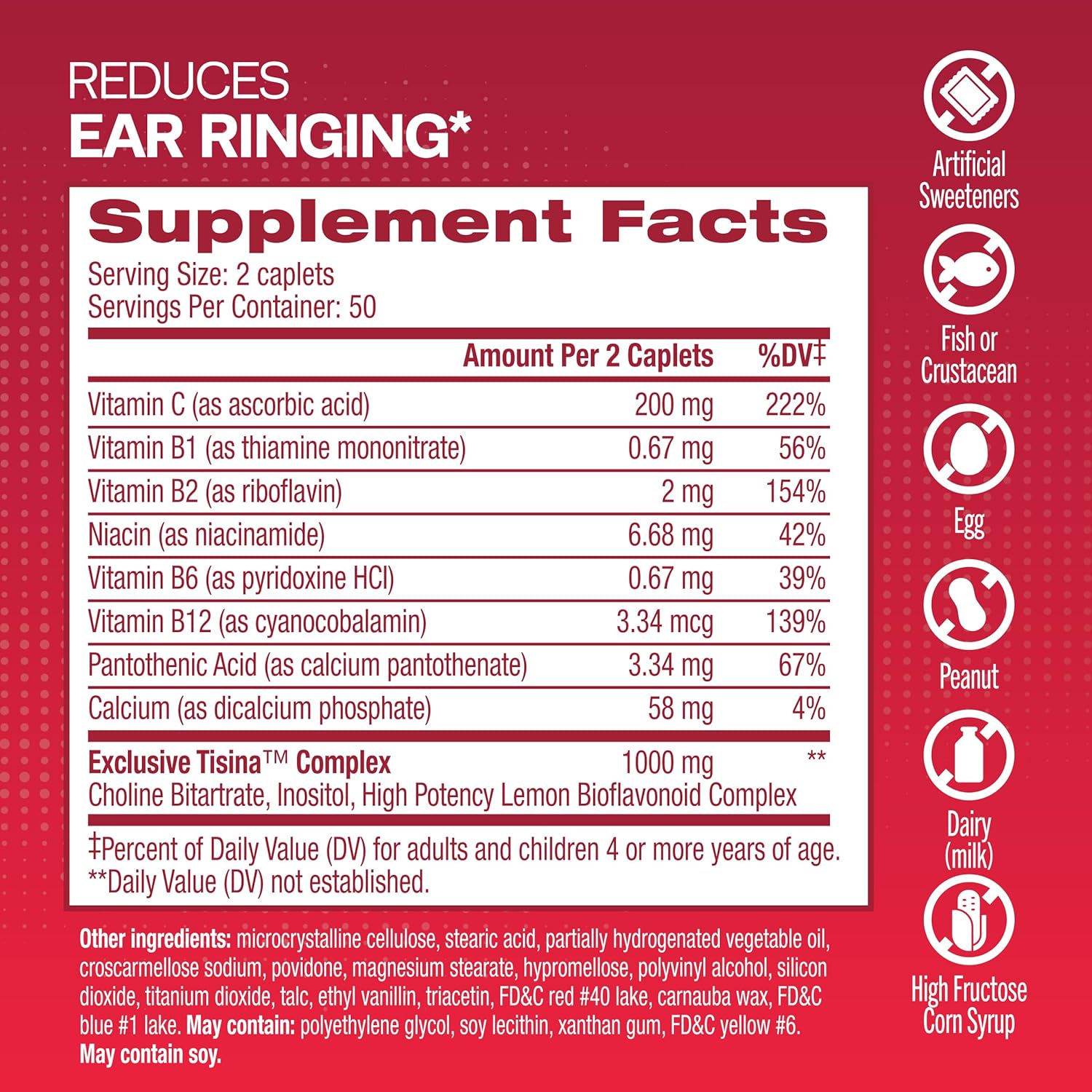 Tinnitus Relief Caplets with Bioflavonoids & Vitamin C - Lipo-Flavonoid Plus for Ear Health