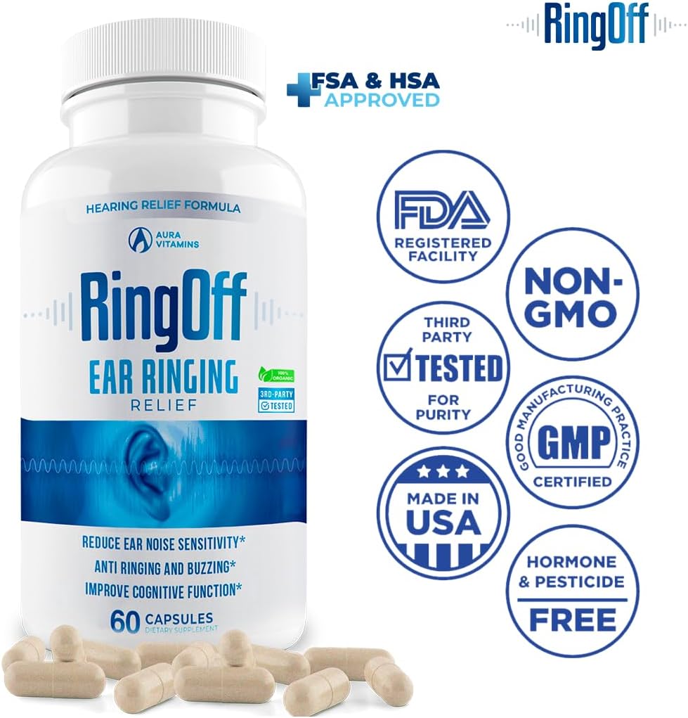 Tinnitus Relief Capsules - Clear Ear Ringing & Restore Inner Peace - Ginkgo Biloba, Zinc Picolinate - Hearing Health Support (60 Count)