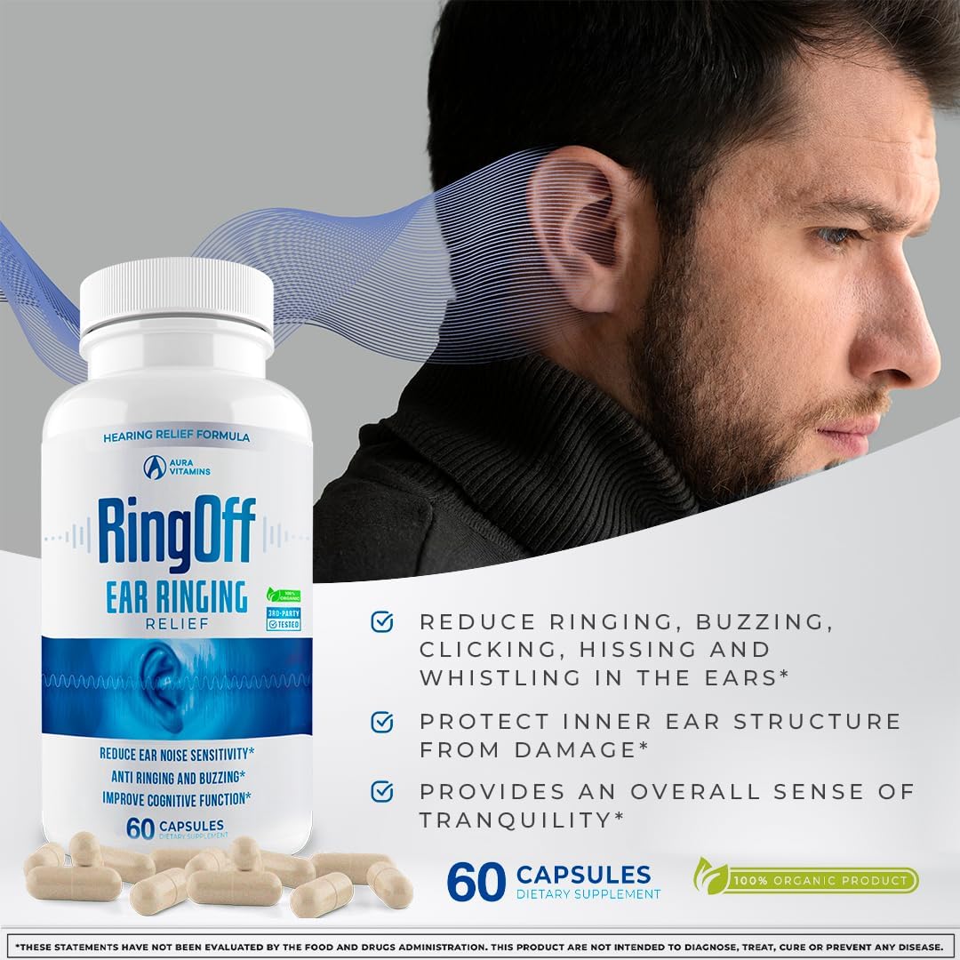 Tinnitus Relief Capsules - Clear Ear Ringing & Restore Inner Peace - Ginkgo Biloba, Zinc Picolinate - Hearing Health Support (60 Count)