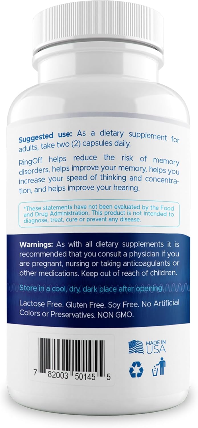 Tinnitus Relief Capsules - Clear Ear Ringing & Restore Inner Peace - Ginkgo Biloba, Zinc Picolinate - Hearing Health Support (60 Count)