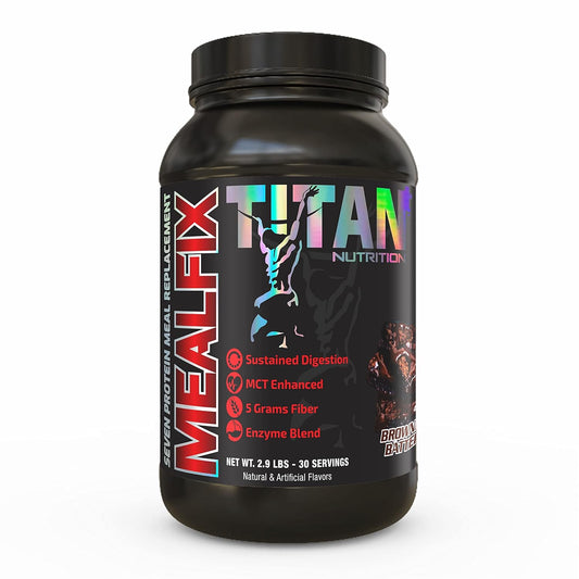 Titan Nutrition MealFix Meal Replacement Powder - 3 lbs, 24g Protein, Digestive Enzymes, MCT Oil, Gluten-Free - Brownie Batter Flavor for Energy & Muscle Mass Support