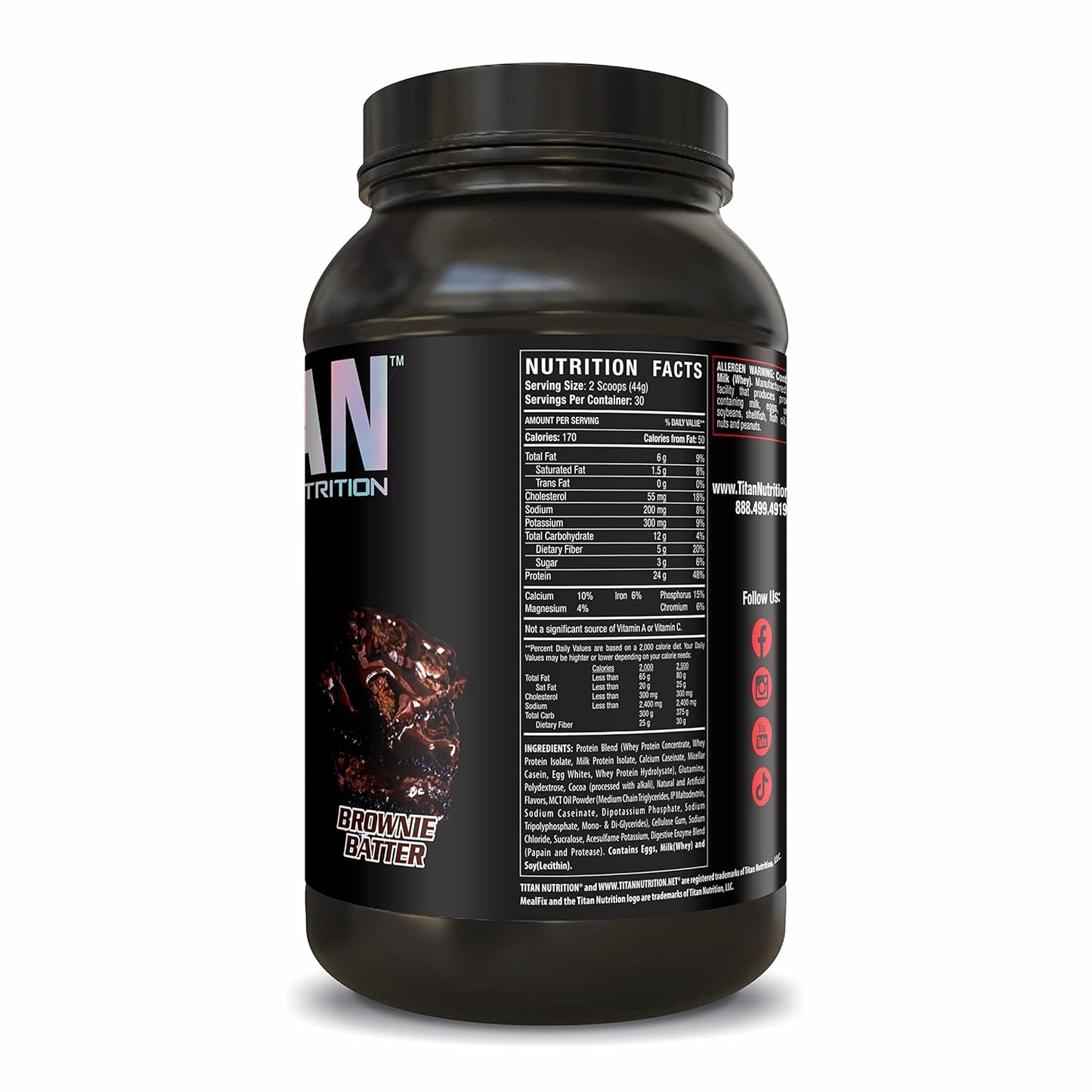 Titan Nutrition MealFix Meal Replacement Powder - 3 lbs, 24g Protein, Digestive Enzymes, MCT Oil, Gluten-Free - Brownie Batter Flavor for Energy & Muscle Mass Support