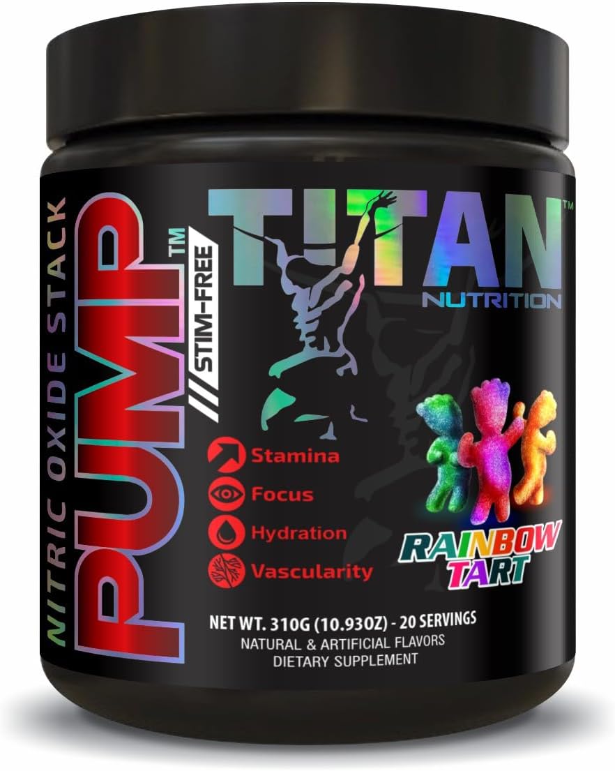 Titan Nutrition Pump Nitric Oxide Boosting Stack - Citruline Malate for Max Pump & Blood Flow, Mental Edge Complex for Focus (Rainbow Tart)
