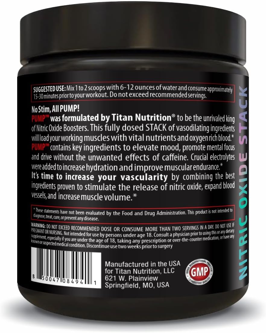 Titan Nutrition Pump Nitric Oxide Boosting Stack - Citruline Malate for Max Pump & Blood Flow, Mental Edge Complex for Focus (Rainbow Tart)