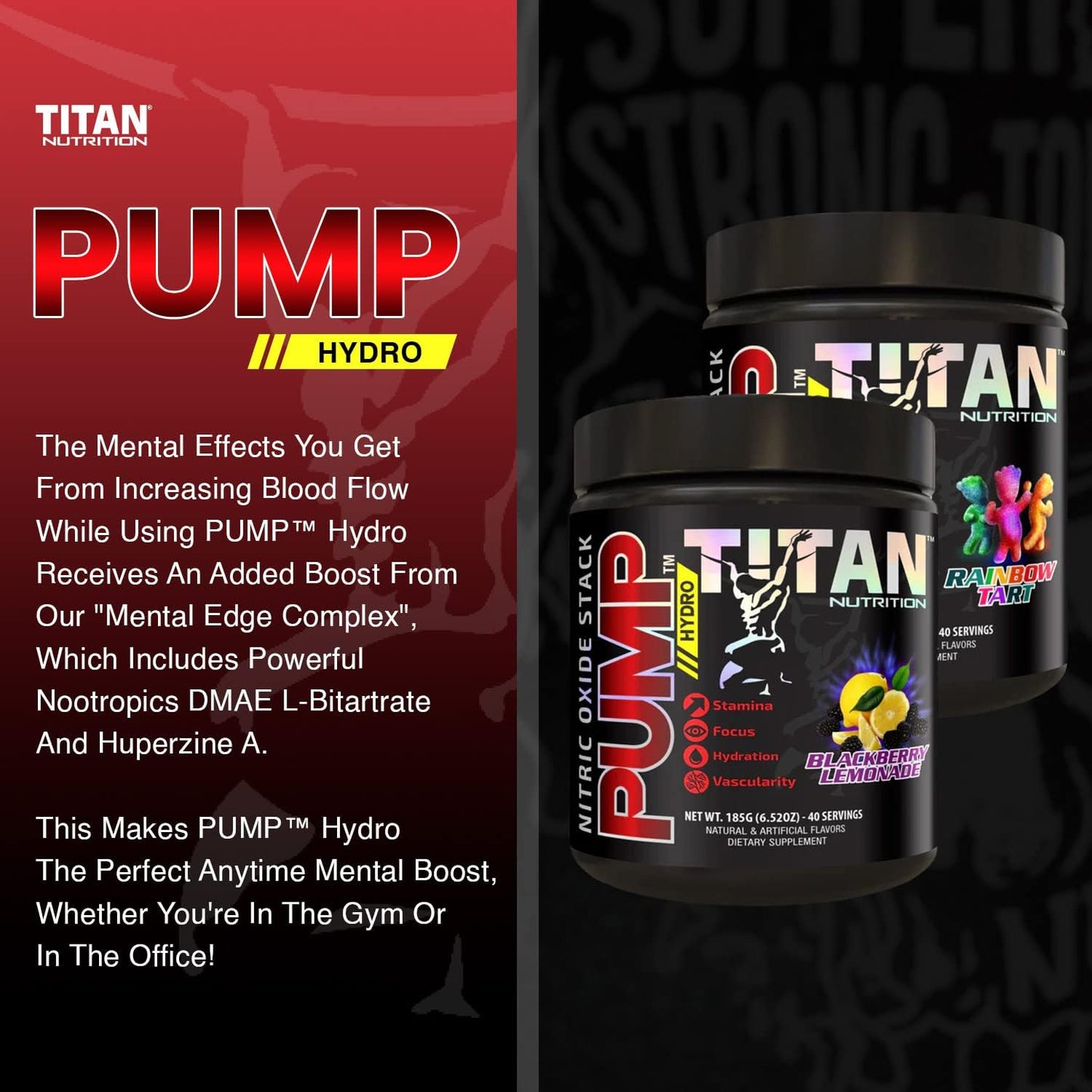 Titan Nutrition Pump Nitric Oxide Boosting Stack - Citruline Malate for Max Pump & Blood Flow, Mental Edge Complex for Focus (Rainbow Tart)