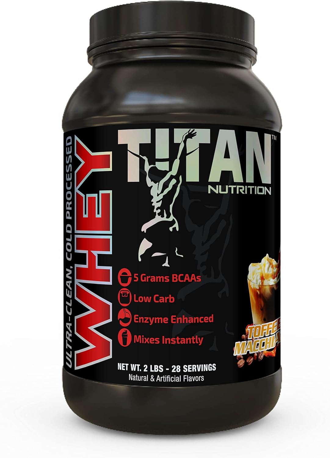 Titan Nutrition Titan Whey Protein Powder - Premium Formula for Lean Muscle Mass & Digestive Health - 23g Protein, BCAAs, Digestive Enzymes - Toffee Macchiato Flavor - 2lb