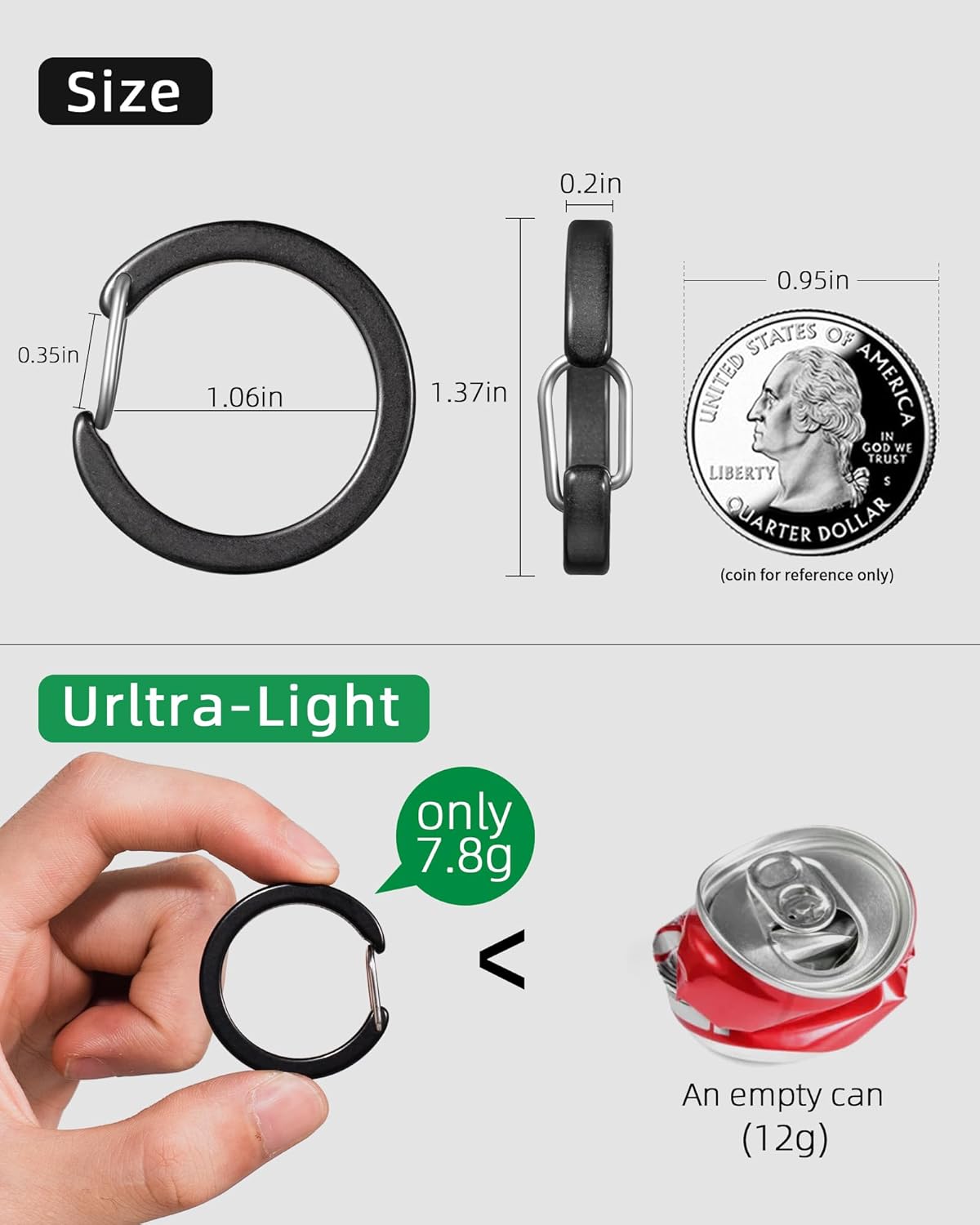 Titanium Black Spring Snap Hook Keychain Clip for Keys - Round Durable Carabiner Clip for DIY Crafts