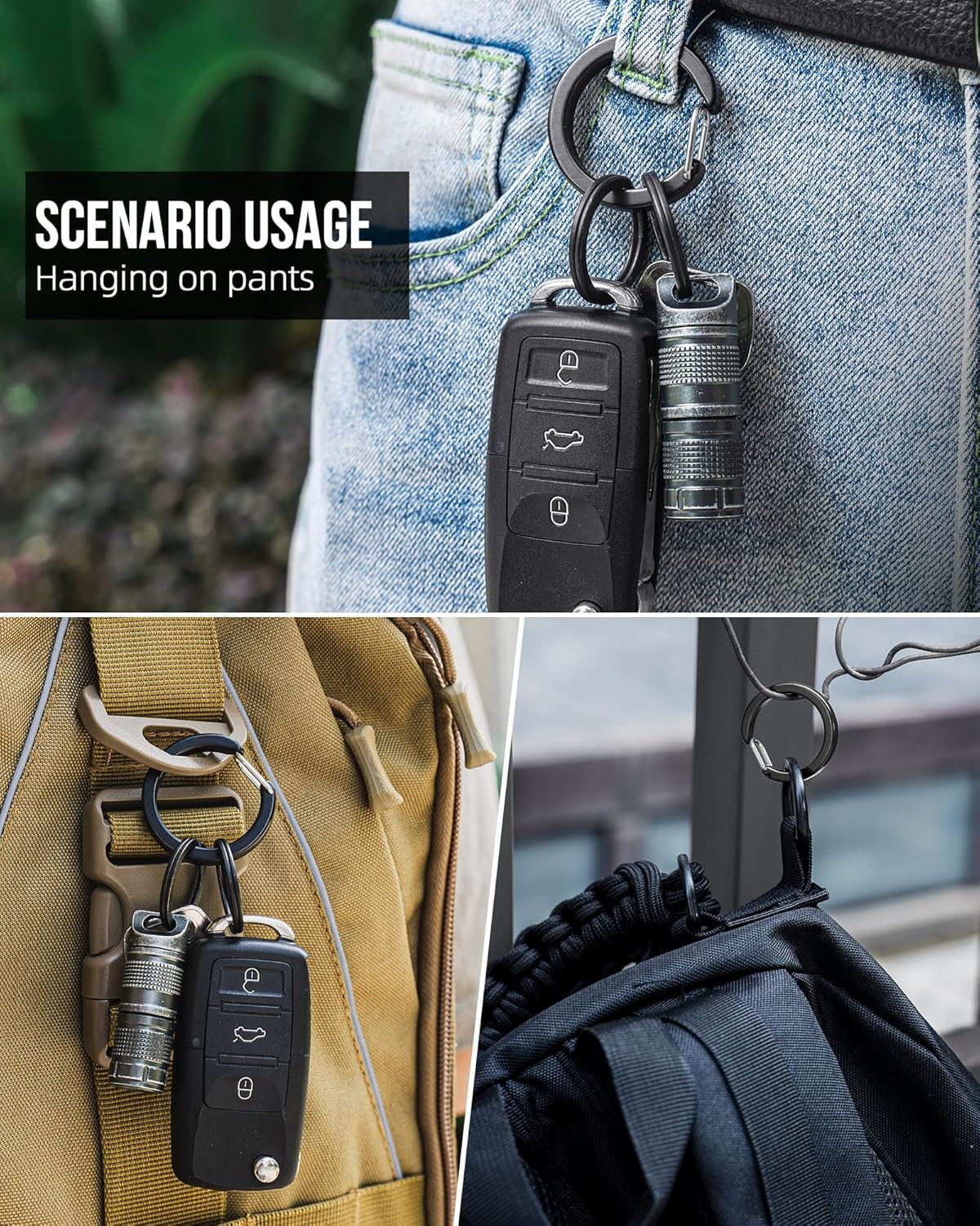 Titanium Black Spring Snap Hook Keychain Clip for Keys - Round Durable Carabiner Clip for DIY Crafts