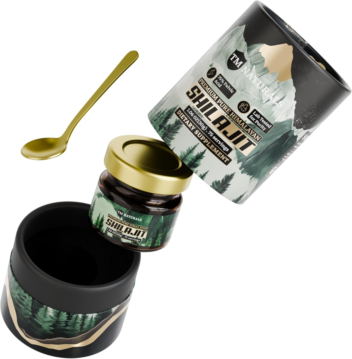 TM NATURALS Pure Himalayan Shilajit Resin - High Fulvic Acid & Trace Minerals - Boosts Energy & Endurance - 30g with Steel Spoon - Lab Tested