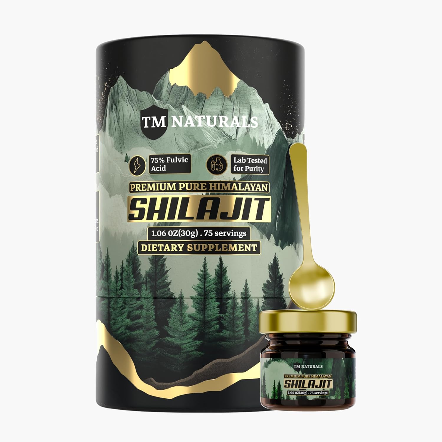 TM NATURALS Pure Himalayan Shilajit Resin - High Fulvic Acid & Trace Minerals - Boosts Energy & Endurance - 30g with Steel Spoon - Lab Tested