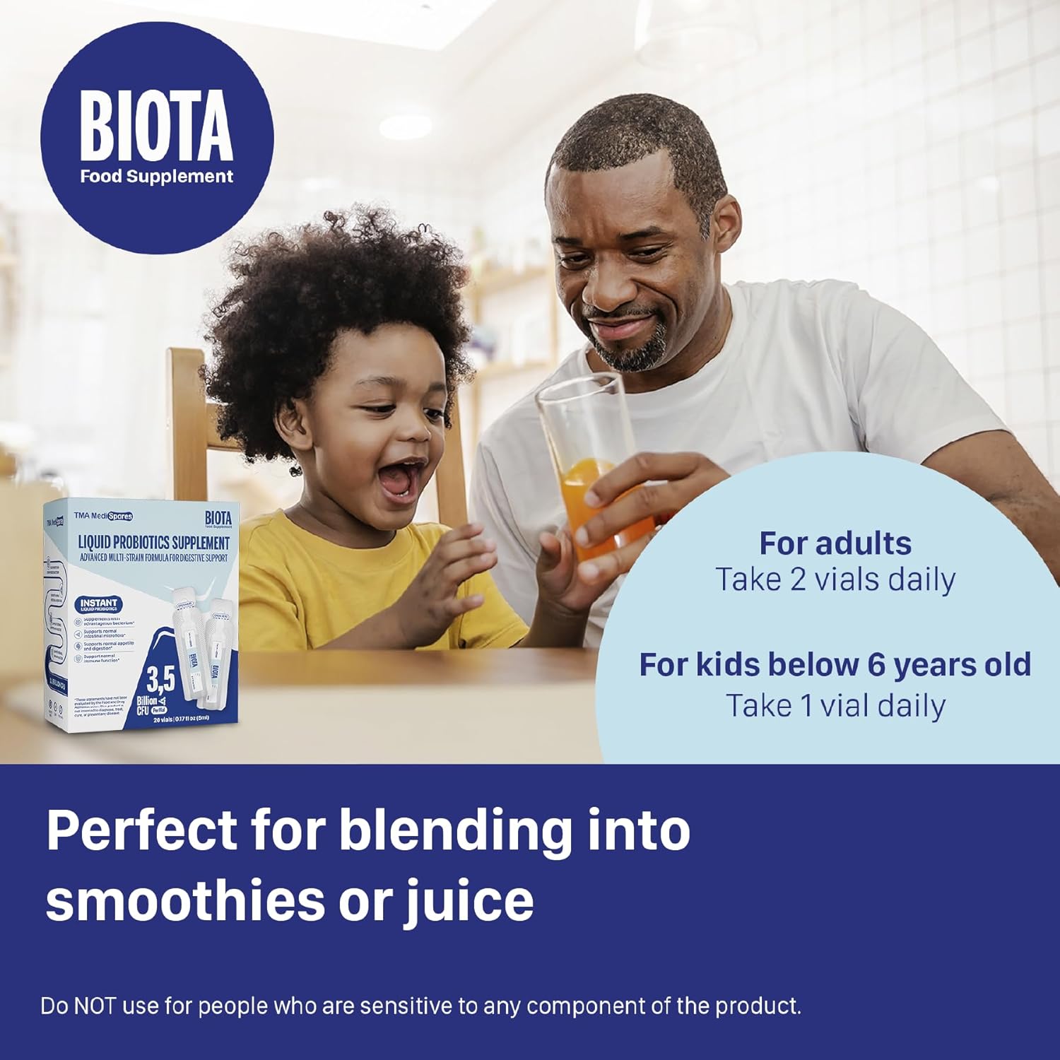 TMA Medispores Biota Probiotic Drink for Digestive Health, Immune Support - Fast-Acting Stomach Relief, Daily Probiotic for Adults & Kids - Gluten, Sugar-Free, NON-GMO - 20 Servings