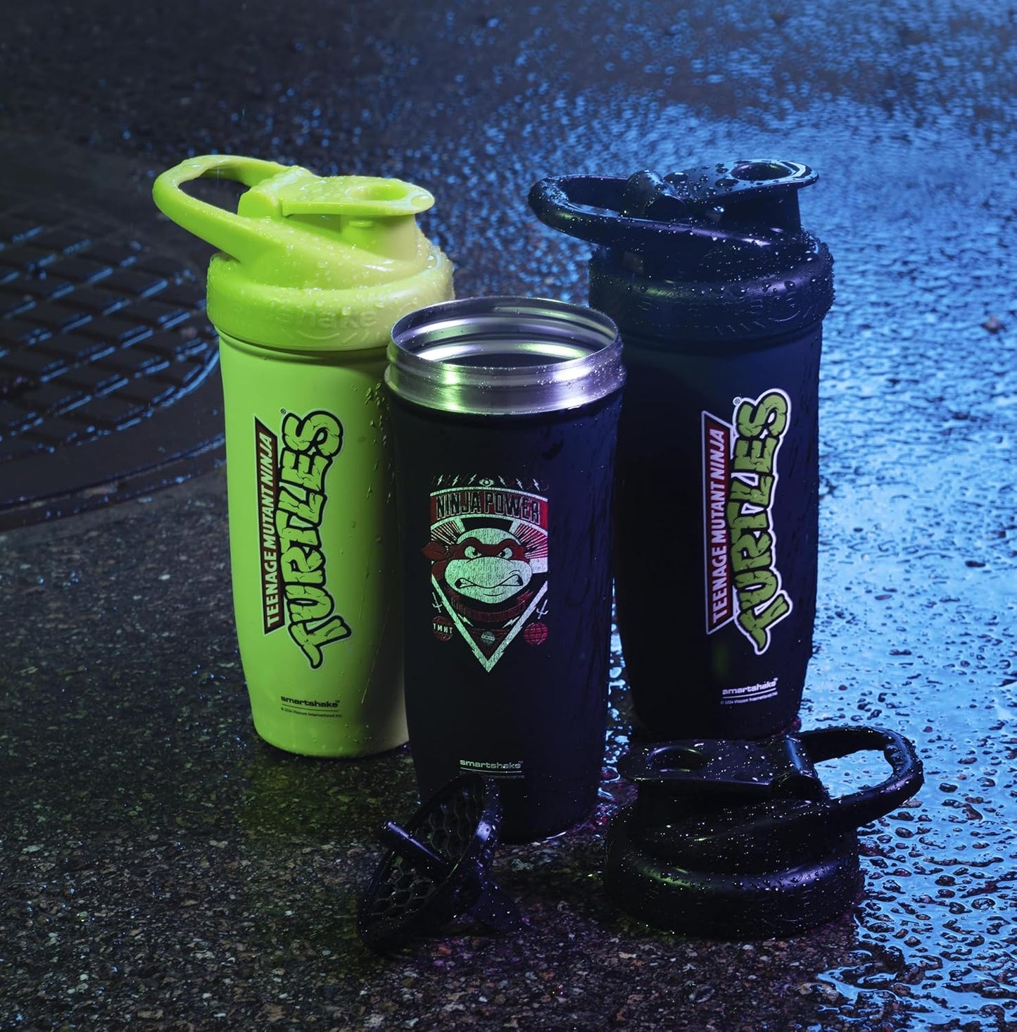 TMNT Ninja Power Stainless Steel Protein Shaker Bottle 900 ml | 30 oz - Leakproof Lid - BPA Free - Black