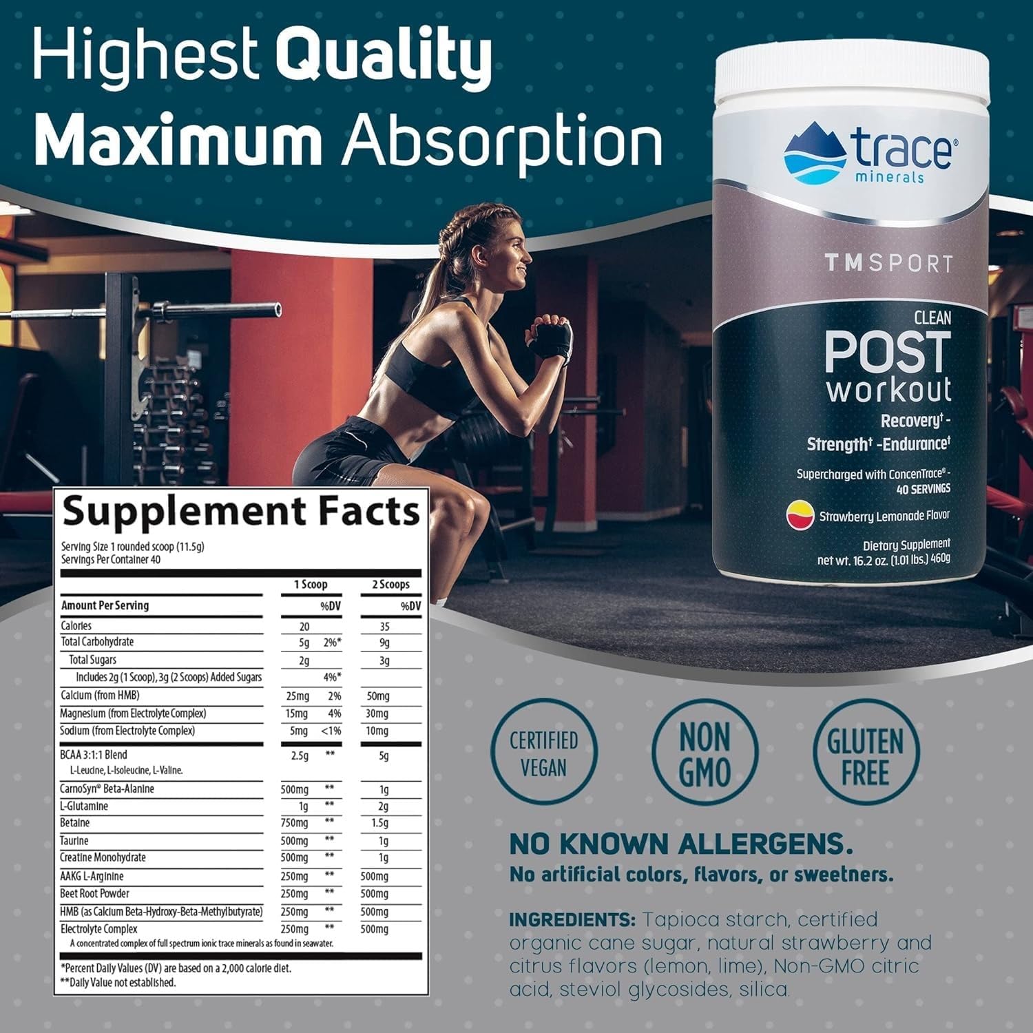 TMRFIT Series Strawberry Lemonade Post Workout Supplement - 16.2 Oz Canister, Supports Muscle Recovery and Strength, Gluten Free, Vegan, Non-GMO