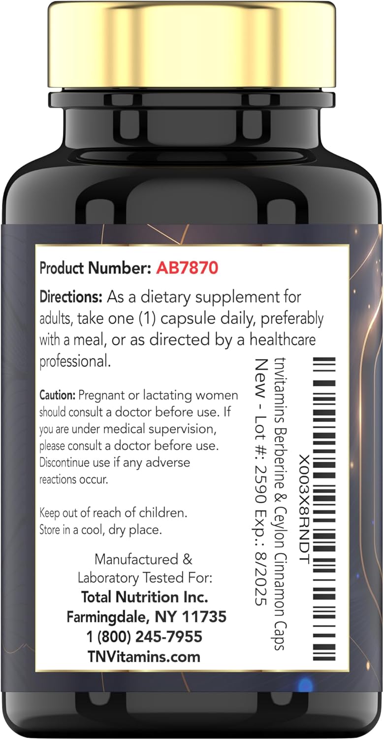 tnvitamins Berberine and Ceylon Cinnamon Capsules - 2200 mg, 180 Count - Natural Supplement for Weight Management, Cardiovascular & Circulatory Health - 6 Months Supply*