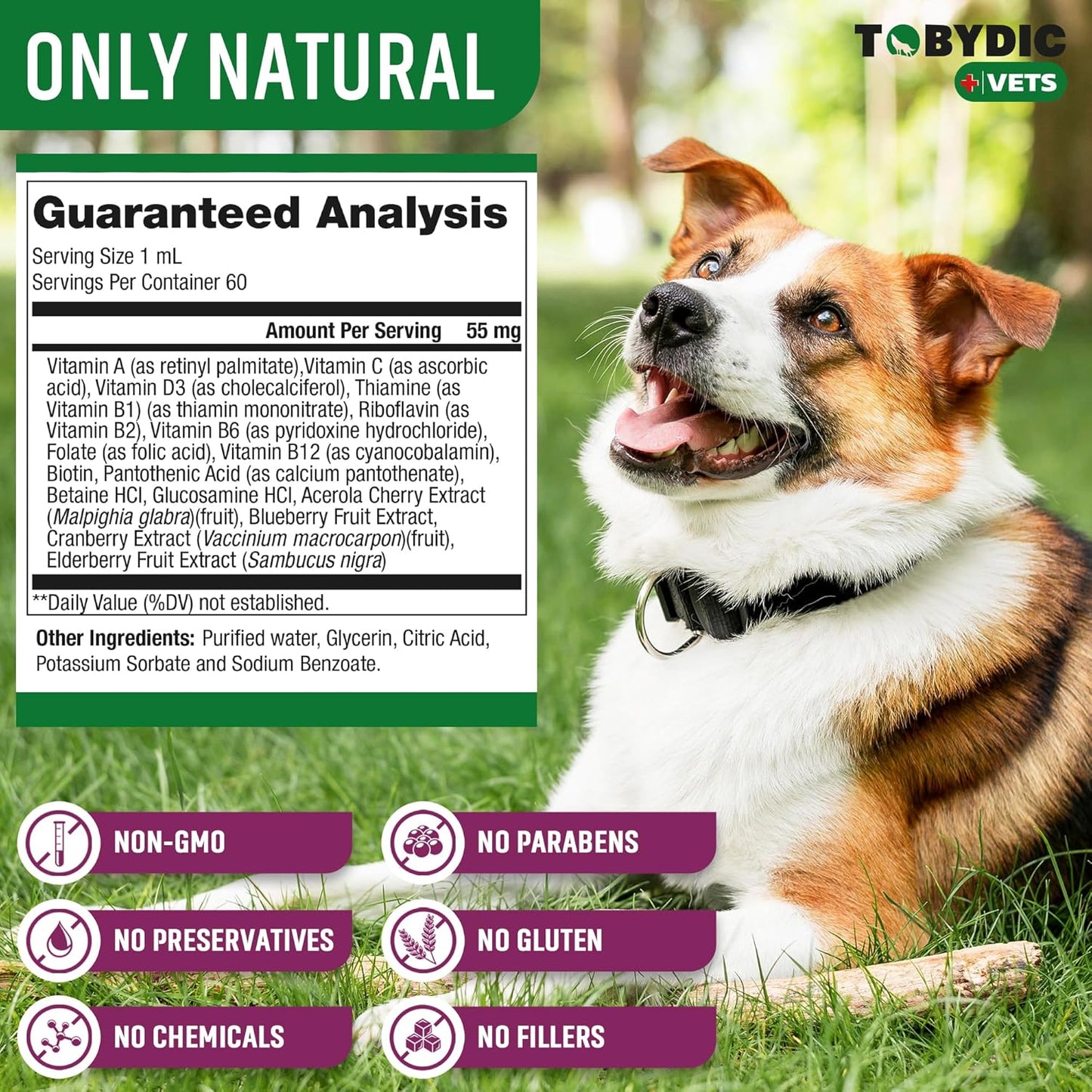TOBYDIC Cat & Dog Multivitamin - 15 in 1 Pet Supplements with Cranberry & Glucosamine for UTI, Urinary Tract, Bladder, Kidney, Skin Coat, Joints - Made in USA