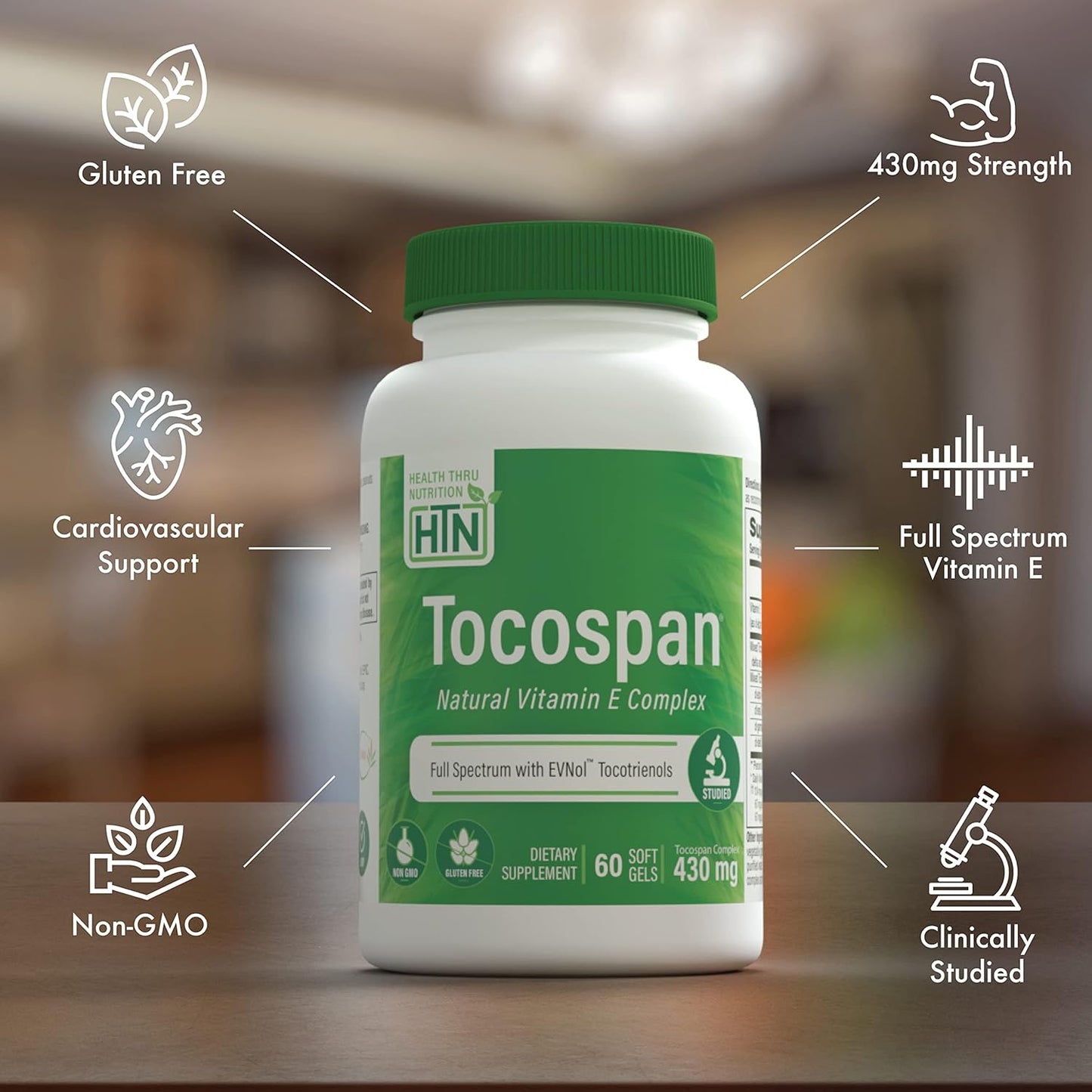 Tocospan Full Spectrum Vitamin-E 430mg with EVNol Tocotrienols - Pack of 60 | Cardiovascular & Antioxidant Support | All 8 Natural Vitamin E Sources