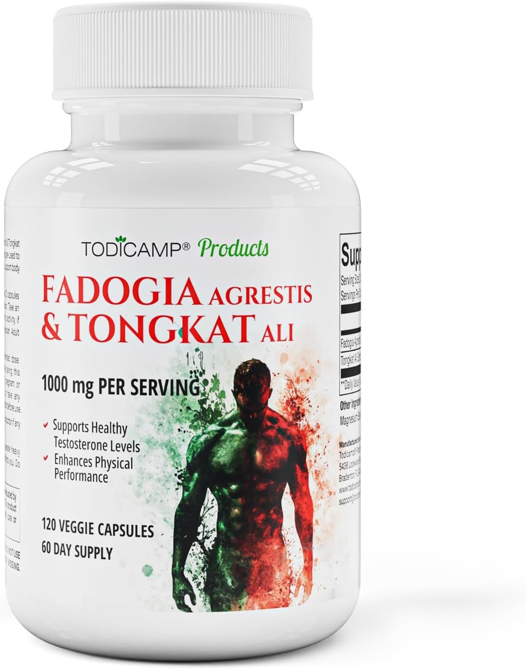 TODICAMP Longjack Tongkat Ali and Fadogia Agrestis 1000mg Complex - 60 Day Supply