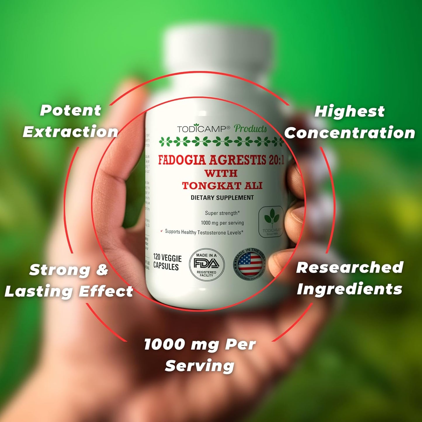 TODICAMP Longjack Tongkat Ali and Fadogia Agrestis 1000mg Complex - 60 Day Supply