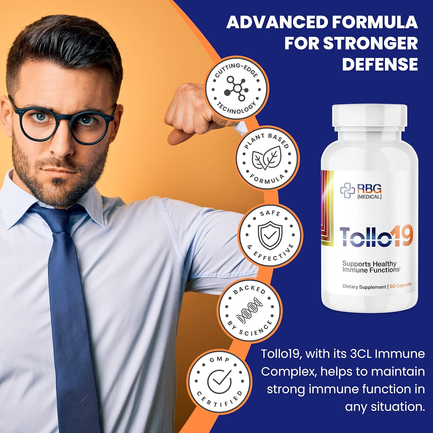 Tollo19 Immune Defense Supplement with 3CLpro Inhibitors - Natural Blend of Gromwell Root Extracts and Sunflower Lecithin - 60 Capsules