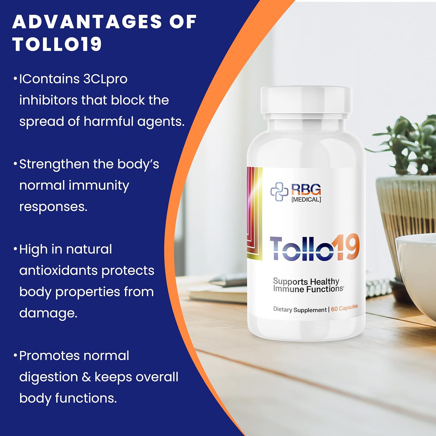 Tollo19 Immune Defense Supplement with 3CLpro Inhibitors - Natural Blend of Gromwell Root Extracts and Sunflower Lecithin - 60 Capsules