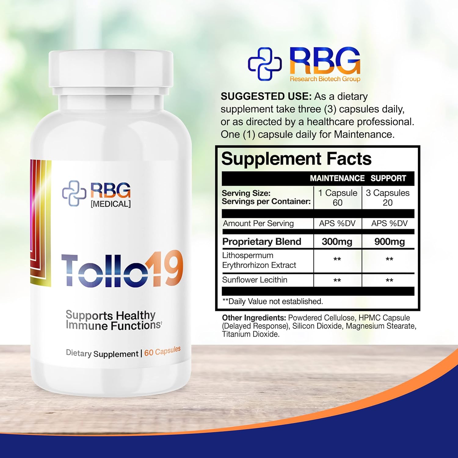 Tollo19 Immune Defense Supplement with 3CLpro Inhibitors - Natural Blend of Gromwell Root Extracts and Sunflower Lecithin - 60 Capsules