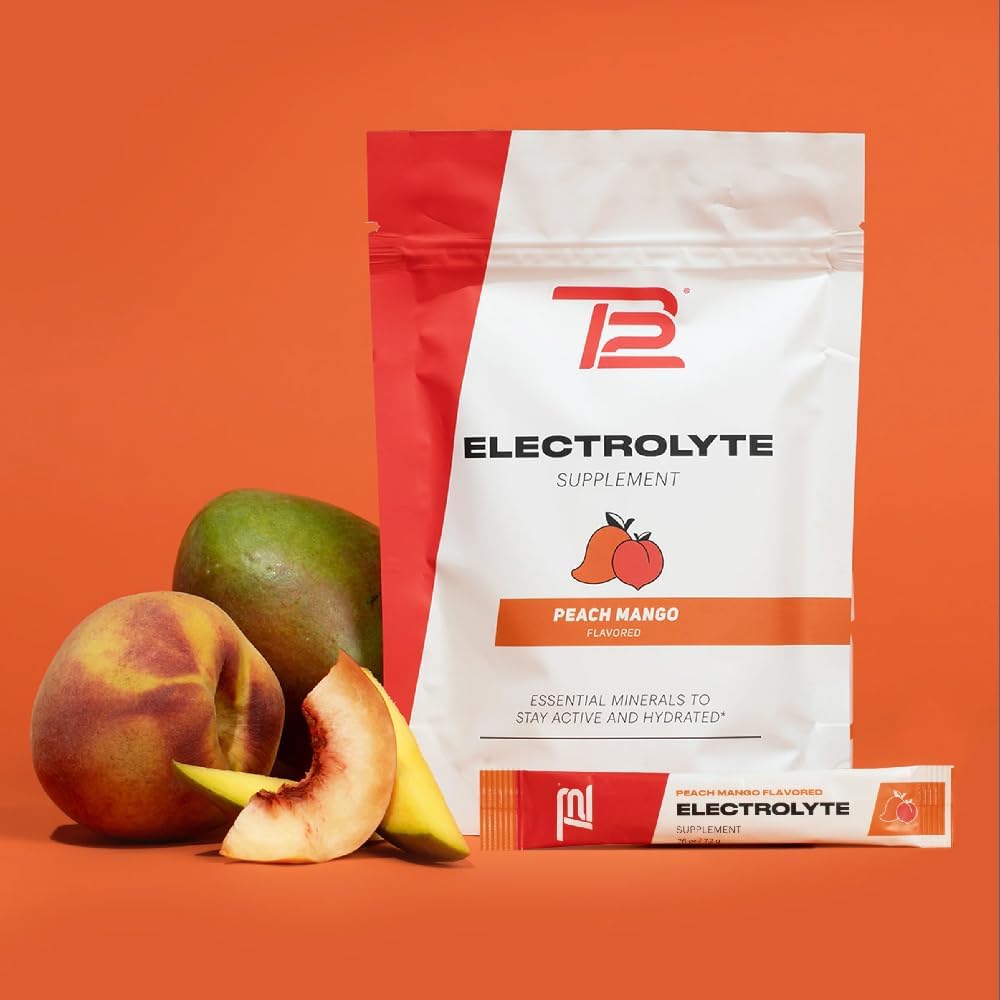 Tom Brady TB12 Peach Mango Electrolyte Supplement Powder - 15 Stickpacks, Vegan & Gluten-Free